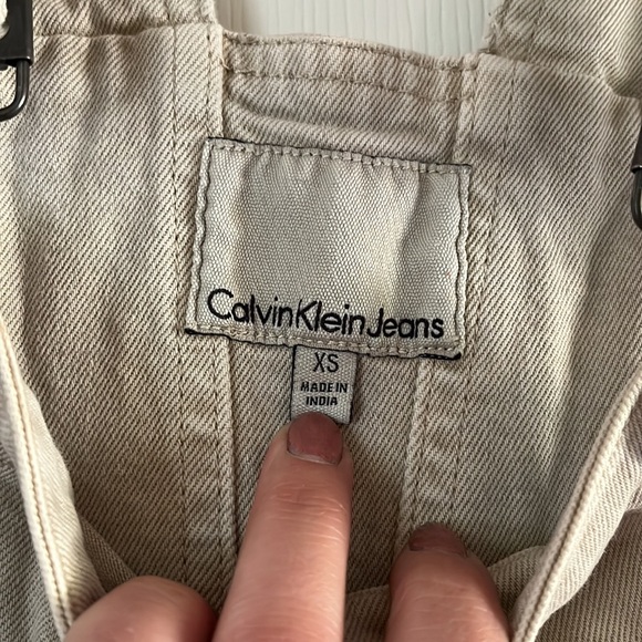 Y2K Calvin Klein Overall Shorts Women's Size XS Khaki Shortalls Carpenter - Picture 5 of 7